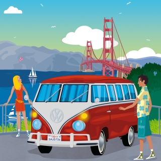 California road trip on volkswagen van