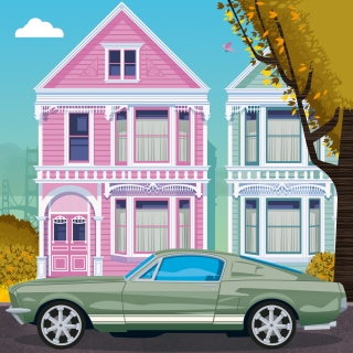 Ford Mustang parking in residential area