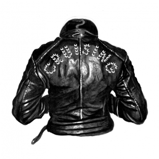 The back of a punk leather jacket