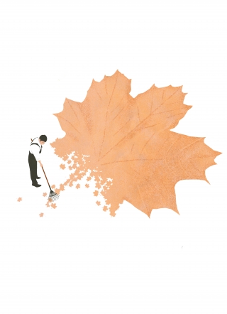 Cleaning leaves in autumn