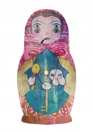 Colorful matryoshka with a pipe, skull an key an four eyes.jpg