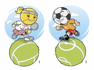 Tennis and Soccer 'BallHeads' run on a spherical field