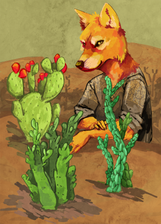 Wolf and his cacti