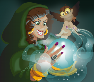 Witch using magic crystal ball with owl.