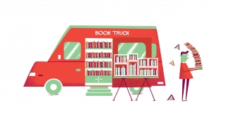 Red book truck filled with books