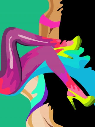 Women legs and bodies in abstract color waves