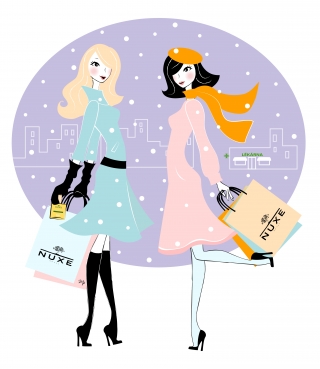 Two young women with shopping bags talking on the street