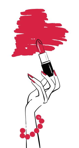 Feminine hand drawing a heart with lipstick