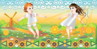 Carefree children play fun in nature in summer