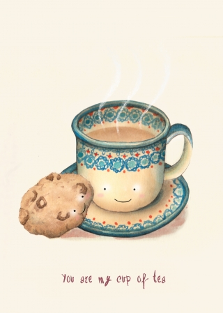 Cute cup of tea and a cookie 