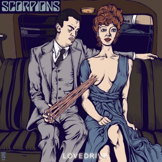 couple sitting in a car - Scorpions - Lovedrive Album Cover