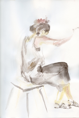 sitting girl drawing from phone