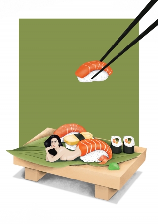 Plate of sushi with a sushi mermaid