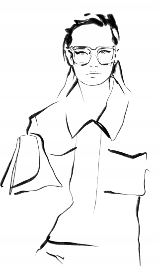 Fasion Draft of Girl in a Coat with Glasses