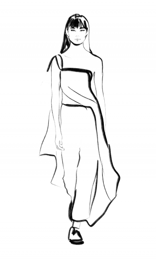 Asian Fashion model on runway, sketch 