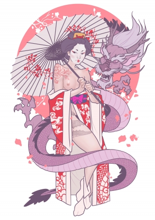 Geisha Girl with a Dragon