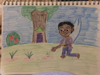 A fairy tends to his garden