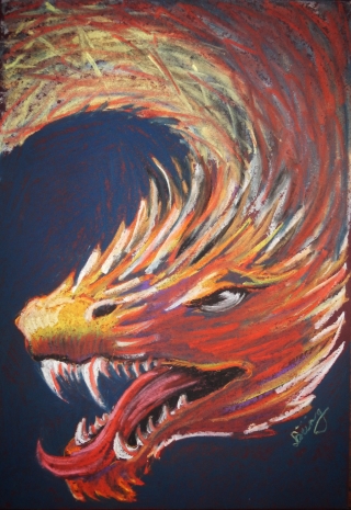 Dragon in soft pastel on Canvas