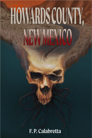 Lovecraft inspired skull monster with tentacles becoming Route 66 at sunset painted horror book cover