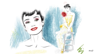 Audrey Hepburn in dress of Givenchy Spring 2019 collection. Fashion Illustration. Portrait