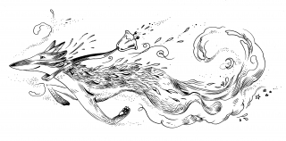 Fox running trough the space with a small bell at her neck, morning star.jpg