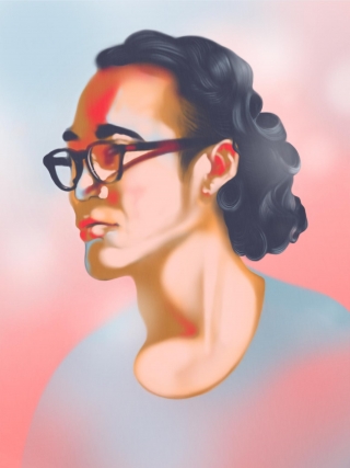 Portrait of a asian man with a curly hair
