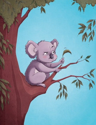 A koala in a tree holding a leaf.jpg