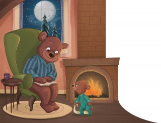 Papa bear and baby bear by the fireplace.jpg