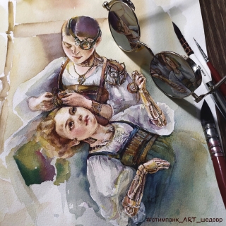 Акварель, тушь. Стимпанк персонаж. Серия «шедевр».jpg