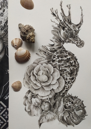 Графика, тушь. Конёк морской.jpg