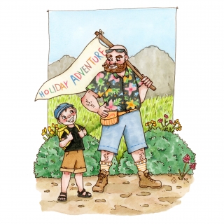 Holiday Adventure, Dad and son going on holiday - Amelina Jones Illustrations