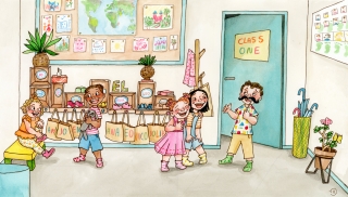 A day at school, children getting ready dor class - Amelina Jones Illustrations