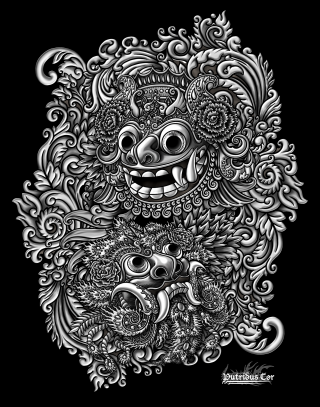 Balinese style artwork with the spirits Barong and Rangda