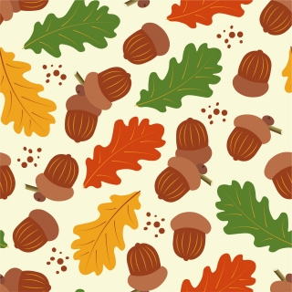 Autumn seamless vector pattern with stylized acorns and leaves. Trendy seasonal colors..jpg