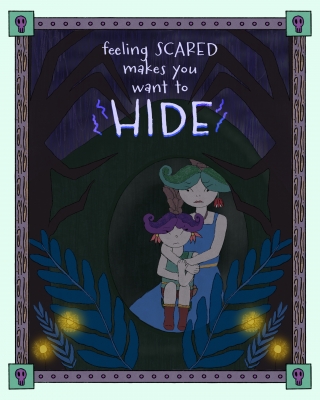 Mom assuring her child that it's okay to hide when you are scared.jpg