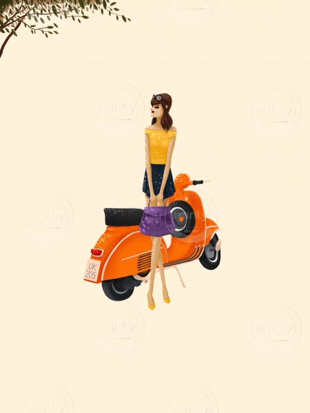 The girl with Vespa waiting for someone 