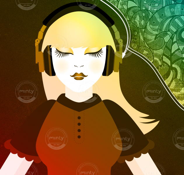 Blond girl with headphones and closed eyes