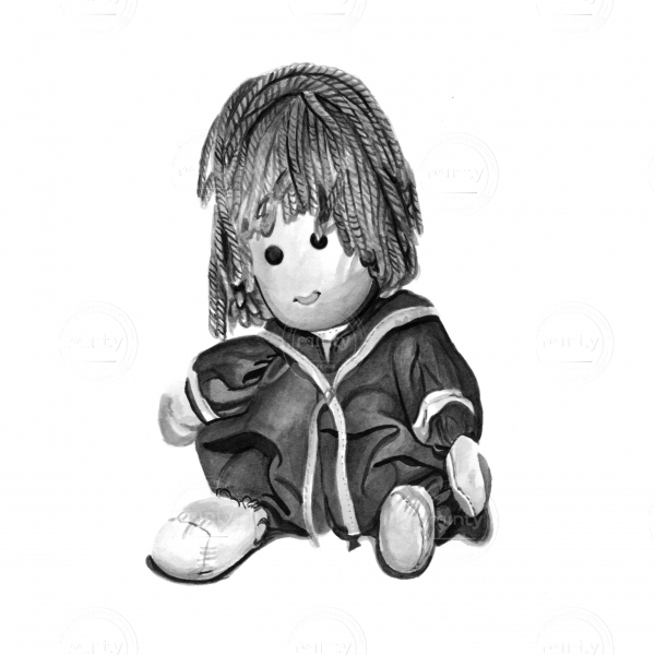 Children's soft doll sitting down and smiling