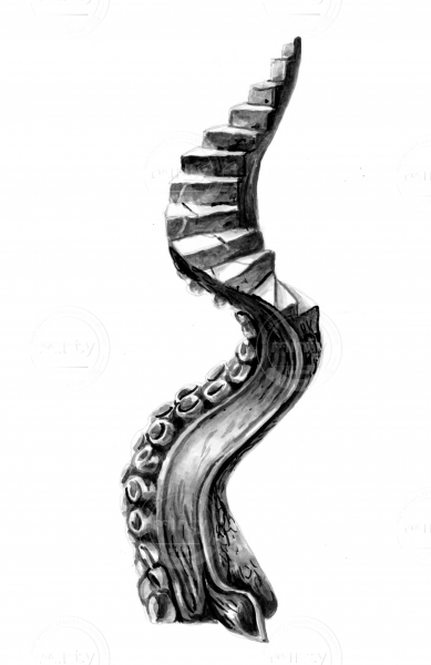 Squid tentacle turning into a haunted staircase