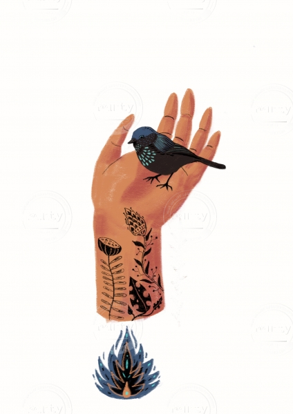 Tattooed hand with a bird