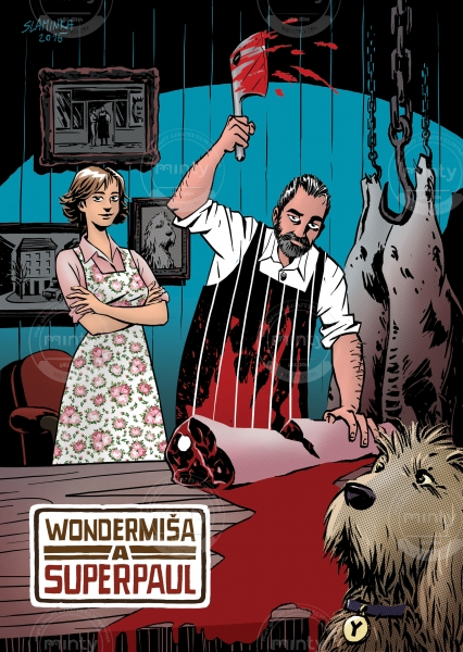 Butcher, his wife and dog are having fun