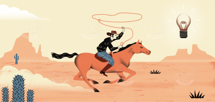 Ideas Searcher - Cowboy chasing ideas