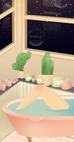 Woman taking a relaxing bath under the stars