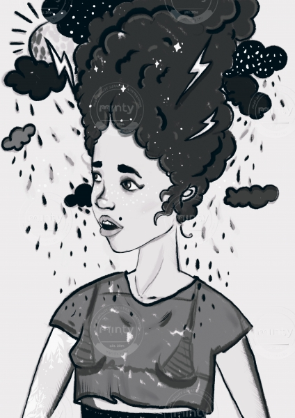 Girl with a head in clouds