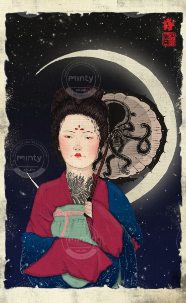 Woman with umbrella under the moon