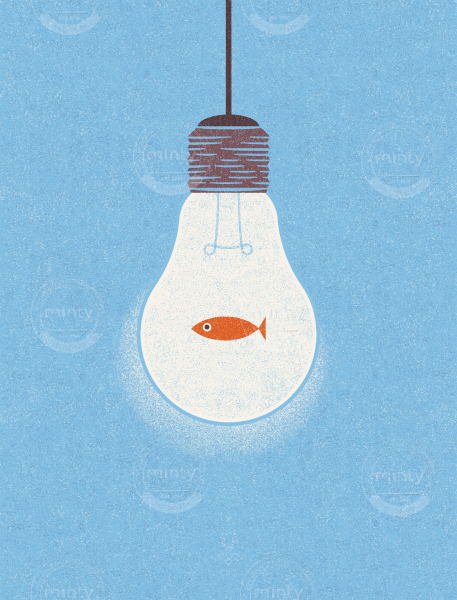 Idea or fish in a lightbulb