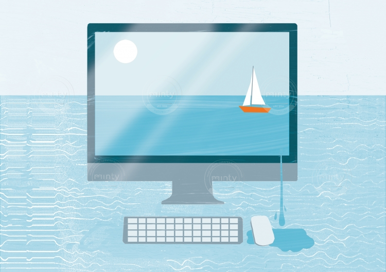 A boat is sailing on the desktop