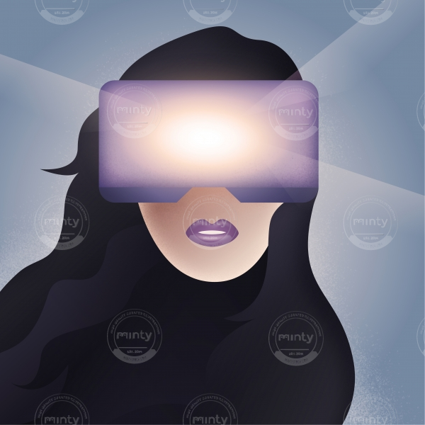 Woman face in Virtual Reality helmet