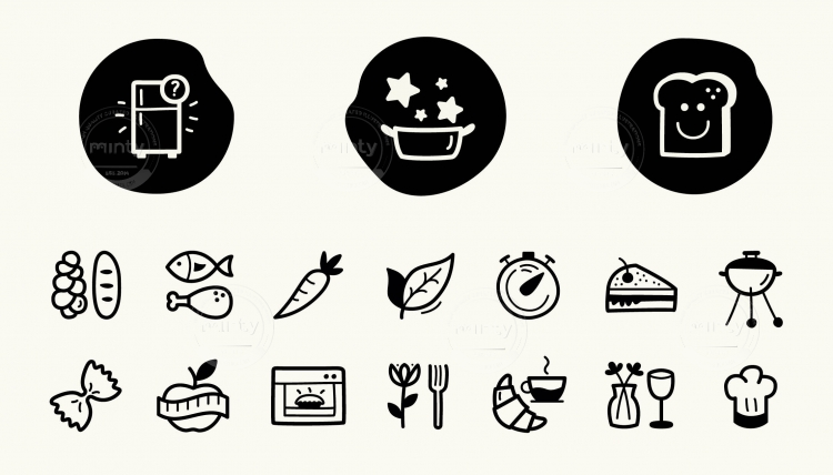 Icon set for Migusto about cooking designed at Process Brand Evolution