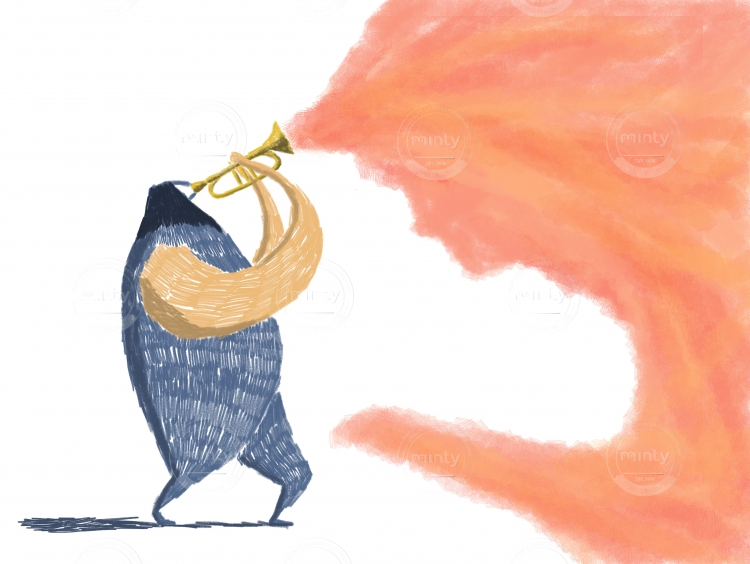 Jazz player on a trumpet playing colors 